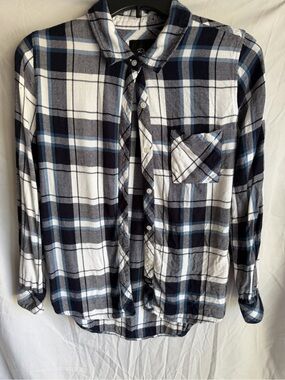 Rails Hunter Flannel Shirt Womens Small Blue White Sapphire Plaid Button Front